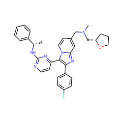 C[C@H](Nc1nccc(-c2c(-c3ccc(F)cc3)nc3cc(CN(C)C[C@@H]4CCCO4)ccn23)n1)c1ccccc1 ZINC000028822152