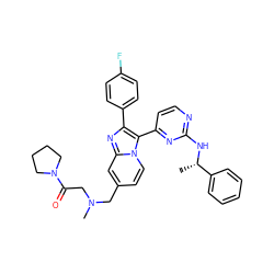 C[C@H](Nc1nccc(-c2c(-c3ccc(F)cc3)nc3cc(CN(C)CC(=O)N4CCCC4)ccn23)n1)c1ccccc1 ZINC000028822160