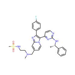 C[C@H](Nc1nccc(-c2c(-c3ccc(F)cc3)nc3cc(CN(C)CCNS(C)(=O)=O)ccn23)n1)c1ccccc1 ZINC000028822162