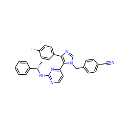 C[C@H](Nc1nccc(-c2c(-c3ccc(F)cc3)ncn2Cc2ccc(C#N)cc2)n1)c1ccccc1 ZINC000040933487