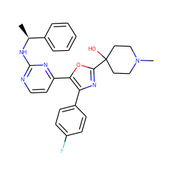 C[C@H](Nc1nccc(-c2oc(C3(O)CCN(C)CC3)nc2-c2ccc(F)cc2)n1)c1ccccc1 ZINC000027181590