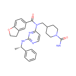 C[C@H](Nc1nccc(N(CC2CCN(C(N)=O)CC2)C(=O)c2ccc3c(c2)CCO3)n1)c1ccccc1 ZINC000049069810