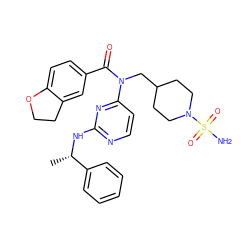 C[C@H](Nc1nccc(N(CC2CCN(S(N)(=O)=O)CC2)C(=O)c2ccc3c(c2)CCO3)n1)c1ccccc1 ZINC000049802650