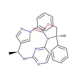 C[C@H](Nc1nccc(N2C(=O)OC[C@@]2(C)c2ccccc2)n1)c1cnn(-c2ccccc2)c1 ZINC000142093555