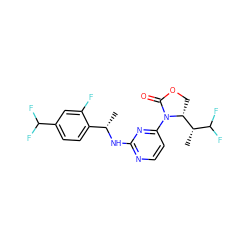 C[C@H](Nc1nccc(N2C(=O)OC[C@@H]2[C@@H](C)C(F)F)n1)c1ccc(C(F)F)cc1F ZINC000226102046