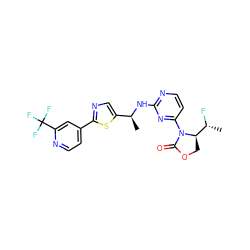 C[C@H](Nc1nccc(N2C(=O)OC[C@@H]2[C@@H](C)F)n1)c1cnc(-c2ccnc(C(F)(F)F)c2)s1 ZINC000221909499