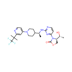 C[C@H](Nc1nccc(N2C(=O)OC[C@@H]2[C@@H](C)O)n1)C1CCN(c2ccnc(C(C)(C)C(F)(F)F)c2)CC1 ZINC000221680238