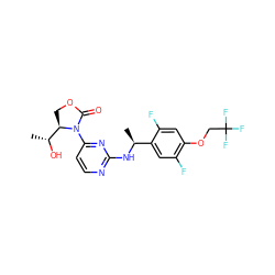 C[C@H](Nc1nccc(N2C(=O)OC[C@@H]2[C@@H](C)O)n1)c1cc(F)c(OCC(F)(F)F)cc1F ZINC000221679213