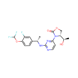 C[C@H](Nc1nccc(N2C(=O)OC[C@@H]2[C@@H](C)O)n1)c1ccc(OC(F)F)c(F)c1 ZINC000221919167