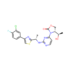 C[C@H](Nc1nccc(N2C(=O)OC[C@@H]2[C@@H](C)O)n1)c1nc(-c2ccc(F)c(Cl)c2)cs1 ZINC000218197553