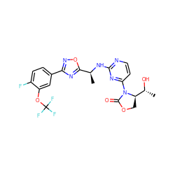 C[C@H](Nc1nccc(N2C(=O)OC[C@@H]2[C@@H](C)O)n1)c1nc(-c2ccc(F)c(OC(F)(F)F)c2)no1 ZINC000221669691