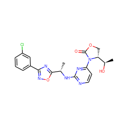 C[C@H](Nc1nccc(N2C(=O)OC[C@@H]2[C@@H](C)O)n1)c1nc(-c2cccc(Cl)c2)no1 ZINC000217408099