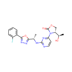 C[C@H](Nc1nccc(N2C(=O)OC[C@@H]2[C@@H](C)O)n1)c1nnc(-c2ccccc2F)o1 ZINC000221666682