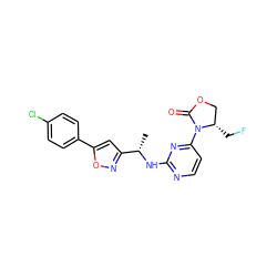 C[C@H](Nc1nccc(N2C(=O)OC[C@@H]2CF)n1)c1cc(-c2ccc(Cl)cc2)on1 ZINC000221680104