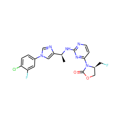 C[C@H](Nc1nccc(N2C(=O)OC[C@@H]2CF)n1)c1cn(-c2ccc(Cl)c(F)c2)cn1 ZINC000217357820