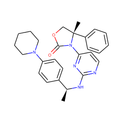 C[C@H](Nc1nccc(N2C(=O)OC[C@]2(C)c2ccccc2)n1)c1ccc(N2CCCCC2)cc1 ZINC000218480919