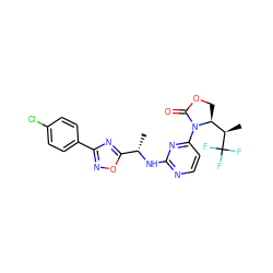 C[C@H](Nc1nccc(N2C(=O)OC[C@H]2[C@@H](C)C(F)(F)F)n1)c1nc(-c2ccc(Cl)cc2)no1 ZINC000217424986