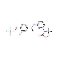 C[C@H](Nc1nccc(N2C(=O)OCC2(C)C)n1)c1cnc(OCC(F)(F)F)c(Cl)c1 ZINC000221132771