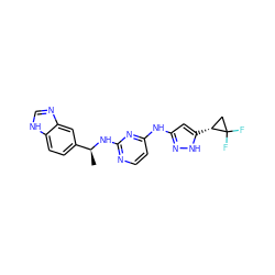 C[C@H](Nc1nccc(Nc2cc([C@@H]3CC3(F)F)[nH]n2)n1)c1ccc2[nH]cnc2c1 ZINC000096270421