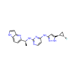 C[C@H](Nc1nccc(Nc2cc([C@H]3C[C@@H]3F)[nH]n2)n1)c1ccc2[nH]ccc2n1 ZINC000653882171