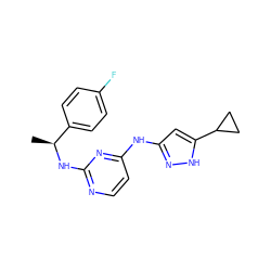 C[C@H](Nc1nccc(Nc2cc(C3CC3)[nH]n2)n1)c1ccc(F)cc1 ZINC000013983057