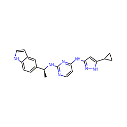 C[C@H](Nc1nccc(Nc2cc(C3CC3)[nH]n2)n1)c1ccc2[nH]ccc2c1 ZINC000207559947