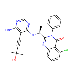 C[C@H](Nc1ncnc(N)c1C#CC(C)(C)O)c1nc2cccc(Cl)c2c(=O)n1-c1ccccc1 ZINC000209619761