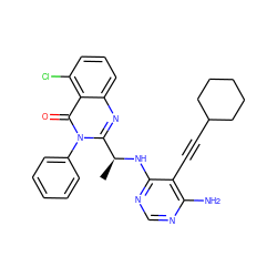 C[C@H](Nc1ncnc(N)c1C#CC1CCCCC1)c1nc2cccc(Cl)c2c(=O)n1-c1ccccc1 ZINC000219123597