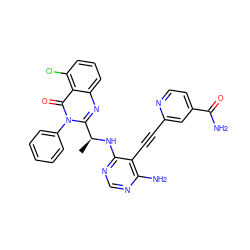 C[C@H](Nc1ncnc(N)c1C#Cc1cc(C(N)=O)ccn1)c1nc2cccc(Cl)c2c(=O)n1-c1ccccc1 ZINC000219111089