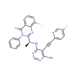 C[C@H](Nc1ncnc(N)c1C#Cc1ccc(F)cn1)c1nc2c(F)cccc2c(=O)n1-c1ccccc1 ZINC000209596919