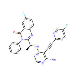 C[C@H](Nc1ncnc(N)c1C#Cc1ccc(F)cn1)c1nc2ccc(F)cc2c(=O)n1-c1ccccc1 ZINC000219076813