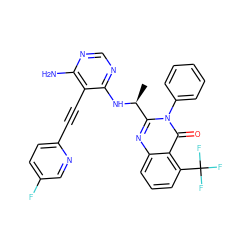 C[C@H](Nc1ncnc(N)c1C#Cc1ccc(F)cn1)c1nc2cccc(C(F)(F)F)c2c(=O)n1-c1ccccc1 ZINC000219066591