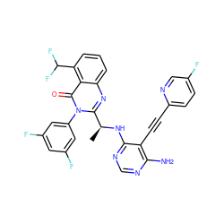 C[C@H](Nc1ncnc(N)c1C#Cc1ccc(F)cn1)c1nc2cccc(C(F)F)c2c(=O)n1-c1cc(F)cc(F)c1 ZINC000219077314