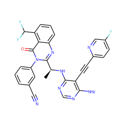 C[C@H](Nc1ncnc(N)c1C#Cc1ccc(F)cn1)c1nc2cccc(C(F)F)c2c(=O)n1-c1cccc(C#N)c1 ZINC000219073520