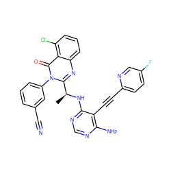 C[C@H](Nc1ncnc(N)c1C#Cc1ccc(F)cn1)c1nc2cccc(Cl)c2c(=O)n1-c1cccc(C#N)c1 ZINC000219093180