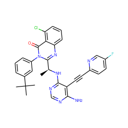 C[C@H](Nc1ncnc(N)c1C#Cc1ccc(F)cn1)c1nc2cccc(Cl)c2c(=O)n1-c1cccc(C(C)(C)C)c1 ZINC000219050893