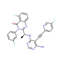 C[C@H](Nc1ncnc(N)c1C#Cc1ccc(F)cn1)c1nc2cccc(F)c2c(=O)n1-c1cccc(F)c1 ZINC000219074690