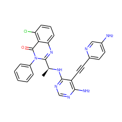 C[C@H](Nc1ncnc(N)c1C#Cc1ccc(N)cn1)c1nc2cccc(Cl)c2c(=O)n1-c1ccccc1 ZINC000210237121