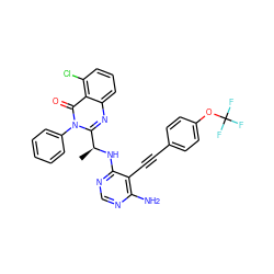 C[C@H](Nc1ncnc(N)c1C#Cc1ccc(OC(F)(F)F)cc1)c1nc2cccc(Cl)c2c(=O)n1-c1ccccc1 ZINC000209612625