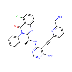 C[C@H](Nc1ncnc(N)c1C#Cc1cccc(CN)n1)c1nc2cccc(Cl)c2c(=O)n1-c1ccccc1 ZINC000219127715