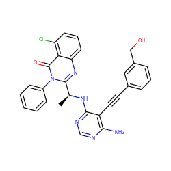 C[C@H](Nc1ncnc(N)c1C#Cc1cccc(CO)c1)c1nc2cccc(Cl)c2c(=O)n1-c1ccccc1 ZINC000219085970