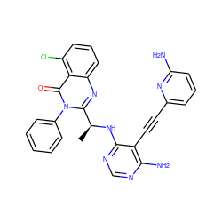 C[C@H](Nc1ncnc(N)c1C#Cc1cccc(N)n1)c1nc2cccc(Cl)c2c(=O)n1-c1ccccc1 ZINC000209619853