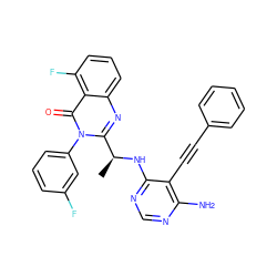 C[C@H](Nc1ncnc(N)c1C#Cc1ccccc1)c1nc2cccc(F)c2c(=O)n1-c1cccc(F)c1 ZINC000219097637