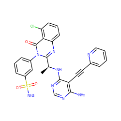 C[C@H](Nc1ncnc(N)c1C#Cc1ccccn1)c1nc2cccc(Cl)c2c(=O)n1-c1cccc(S(N)(=O)=O)c1 ZINC000209633498