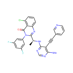 C[C@H](Nc1ncnc(N)c1C#Cc1cccnc1)c1nc2cccc(Cl)c2c(=O)n1-c1cc(F)cc(F)c1 ZINC000209633644