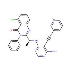 C[C@H](Nc1ncnc(N)c1C#Cc1cccnc1)c1nc2cccc(Cl)c2c(=O)n1-c1ccccc1 ZINC000209641027