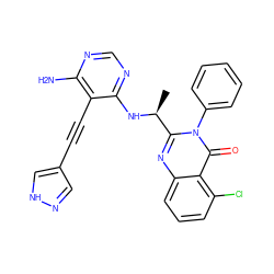 C[C@H](Nc1ncnc(N)c1C#Cc1cn[nH]c1)c1nc2cccc(Cl)c2c(=O)n1-c1ccccc1 ZINC000209648235