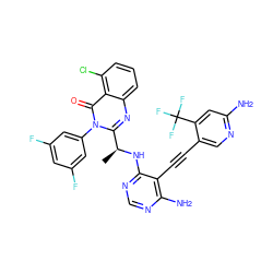 C[C@H](Nc1ncnc(N)c1C#Cc1cnc(N)cc1C(F)(F)F)c1nc2cccc(Cl)c2c(=O)n1-c1cc(F)cc(F)c1 ZINC000209597080