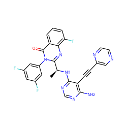 C[C@H](Nc1ncnc(N)c1C#Cc1cnccn1)c1nc2c(F)cccc2c(=O)n1-c1cc(F)cc(F)c1 ZINC000219093507