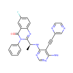 C[C@H](Nc1ncnc(N)c1C#Cc1cnccn1)c1nc2ccc(F)cc2c(=O)n1-c1ccccc1 ZINC000219118687